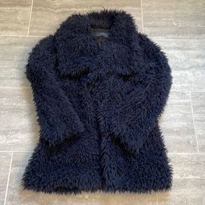 Zara Basic Navy Shearling Faux Fur Soft Cozy Waterfall Coat, Small